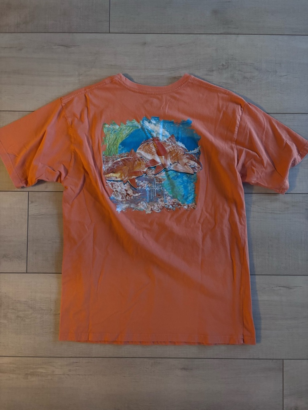 Guy Harvey Men's Orange Graphic Fishing T-Shirt Coastal Summer Size L - Picture 2 of 5